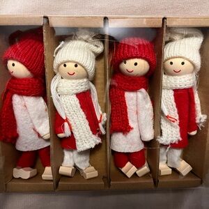 Vintage style wooden girl ornaments. 4pk